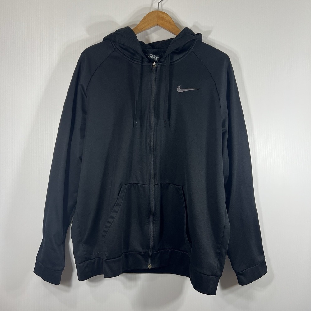 Nike Dri-FIT Full-Zip Hoodie Sweatshirt Mens Size XXL 2XL Black Pockets‎